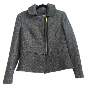 I MAN Size Small Black, Gray, and White Tweed Wool Blend Zip Up Jacket